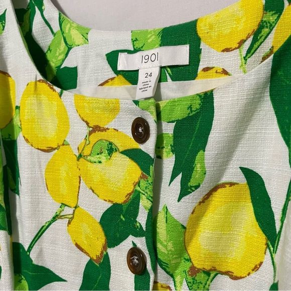 Sz 24 Nordstrom 1901 Button Front Lemon Print Dress - Picture 12 of 12